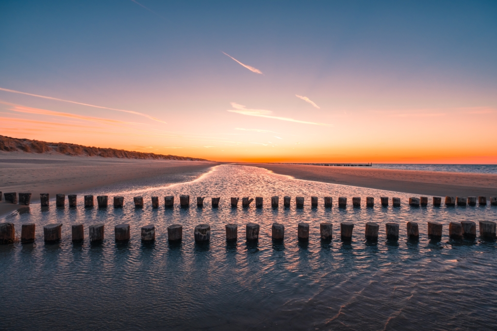 beautiful view logs wood water beach captured oostkapelle netherlands